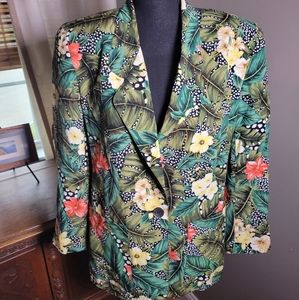 VINTAGE 80'S LIZ CLAIBORNE FLORAL TROPICAL ANIMAL PRINT BLAZER